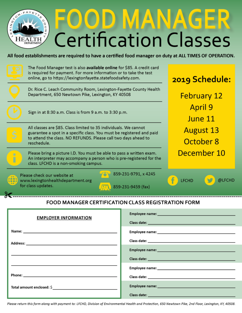 Food Manager Certification Class LexingtonFayette County Health