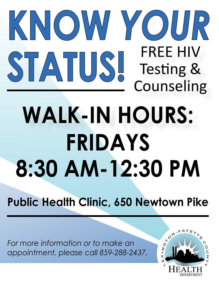 New walk-in hours for free HIV testing: 8:30 a.m.-12:30 p.m. Fridays