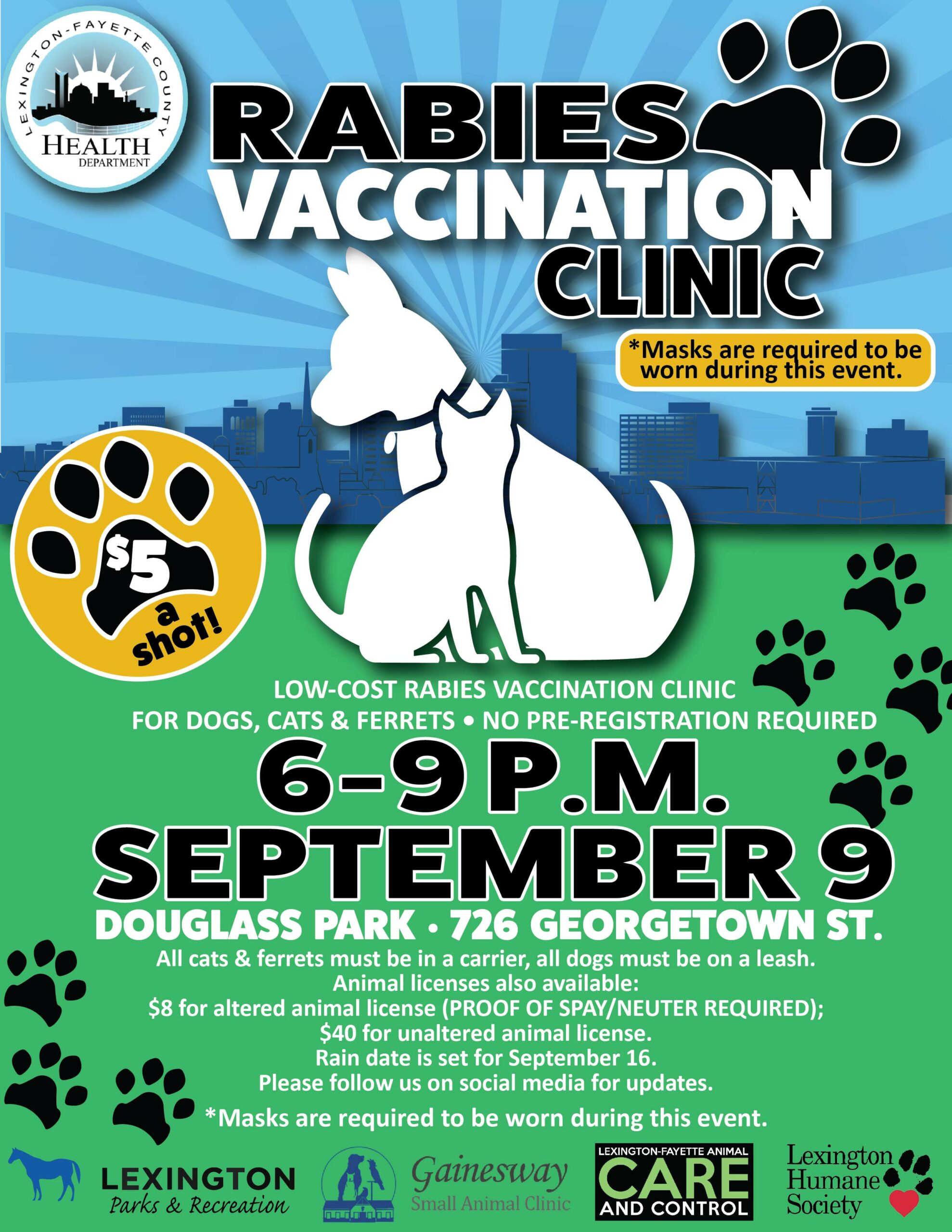 LFCHD to host low-cost rabies vaccination clinic Sept. 9 at Douglass Park –  Lexington-Fayette County Health Department