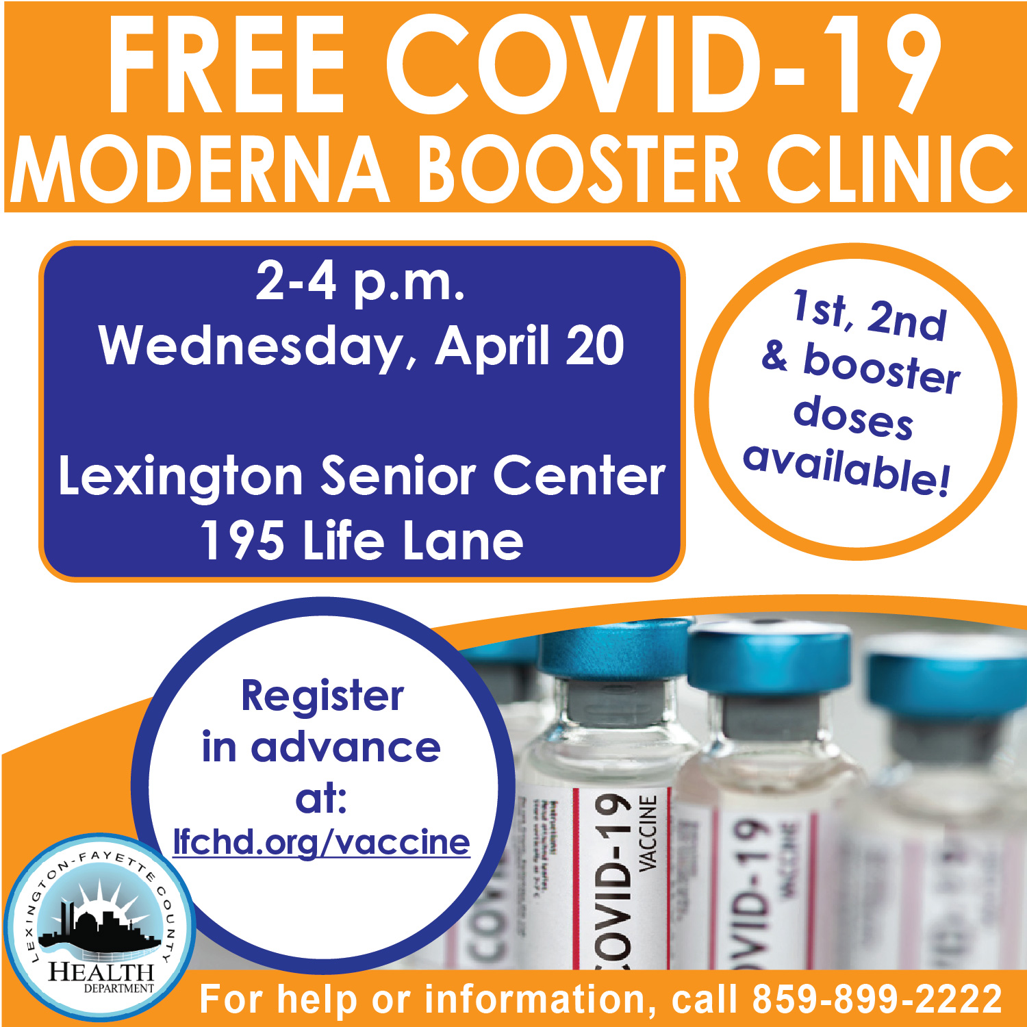Moderna COVID-19 booster clinic set for April 20